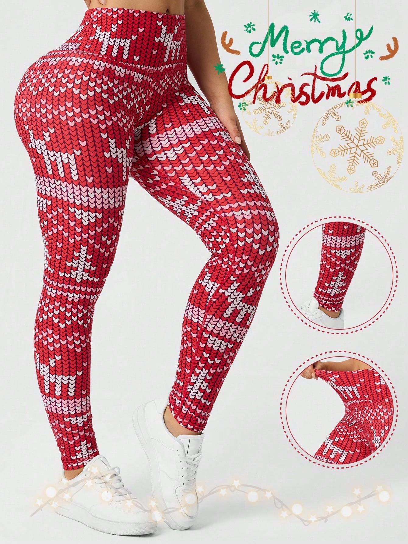 Legging Natal Wanita Bermotif  - Yoga Fitness Holiday ulasan dan harga